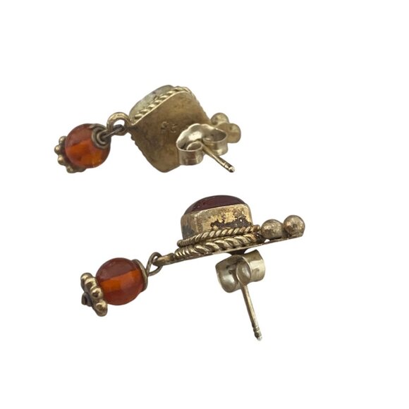 Sterling Silver Gold Plated Carnelian Drop Earring studs ornate oriental - Picture 2 of 8